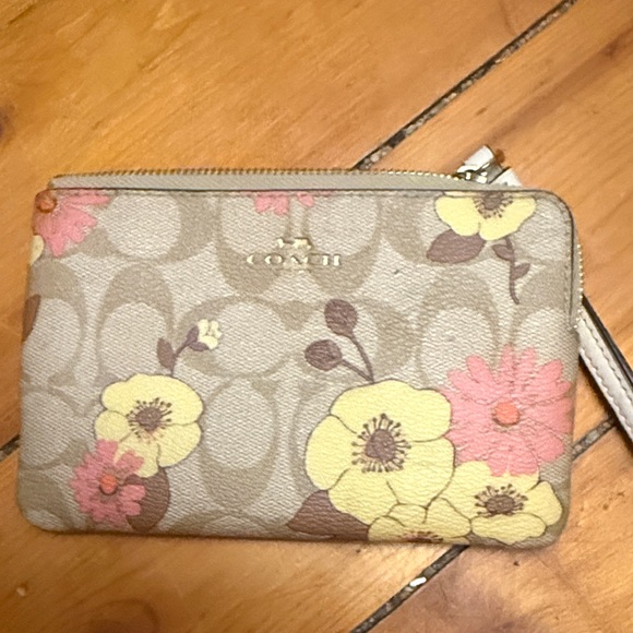 Coach Handbags - Coach Floral Print Wristlet - Cream, Yellow, and Pink